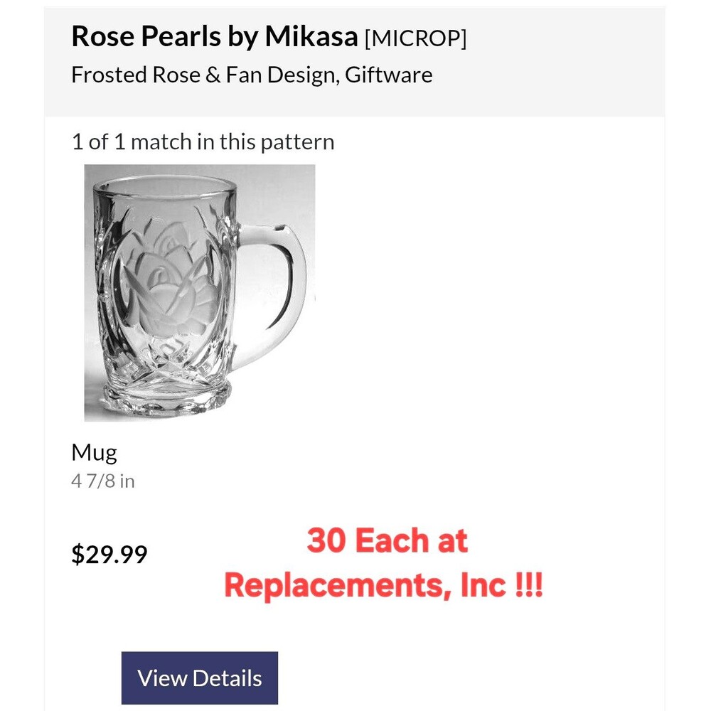 WHAT A PRICE!!! Set Of 4 ROSE 🌹 Pearls Glass MUGS Frosted Roses MIKASA Tumbler